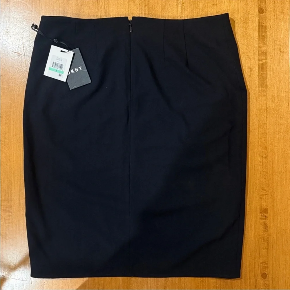 NWT DKNY Black Asymmetrical Wrap Pencil Skirt Workwear Size 8 - Picture 3 of 5